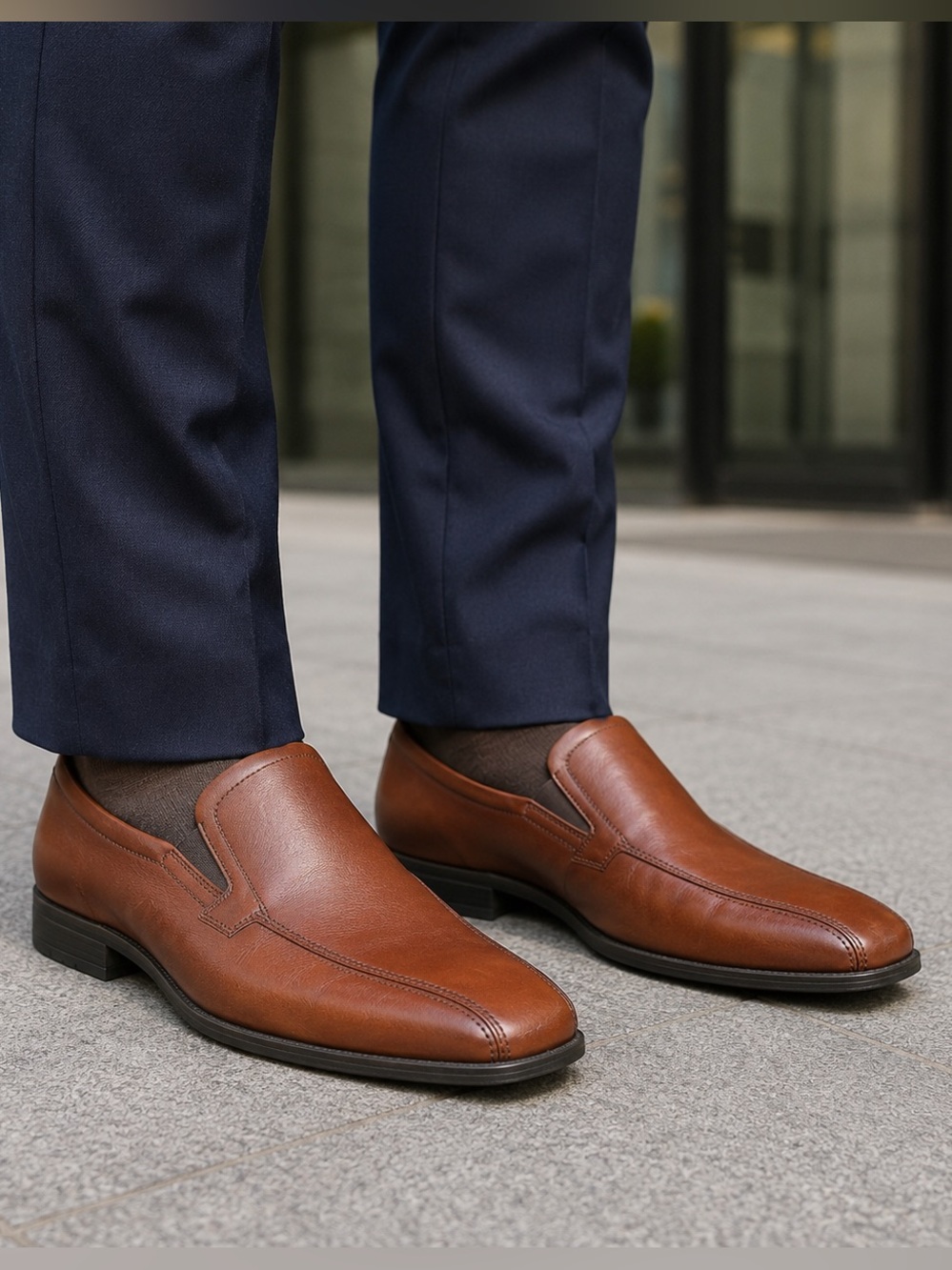 ECCO Edinburgh Men’s Sz 10-10.5 EU 44 Cognac Brown Leather Slip On Dress Loafers